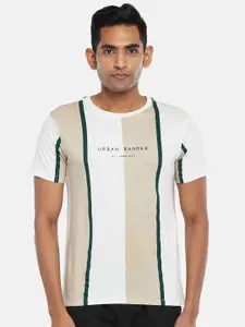 Urban Ranger by pantaloons Men White Striped Applique Slim Fit T-shirt