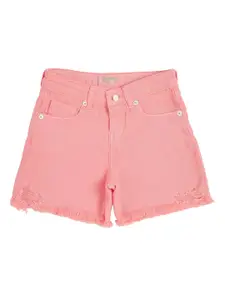 Pepe Jeans Girls Pink High-Rise Denim Shorts