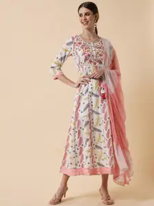 Meeranshi White & doeskin A-Line Midi Dress