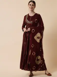 Meeranshi Maroon & chocolate brown Ethnic Motifs Maxi Dress
