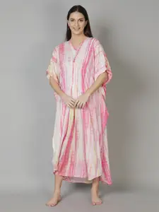 DUSK ATTIRE Women Pink Printed Maxi Kaftan  Nightdress