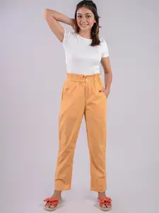 FREAKINS Women Mustard Tapered Fit High-Rise Low Distress Jeans