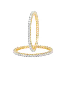 Shining Jewel - By Shivansh Set Of 2 Gold-Plated Solitaire Bangles