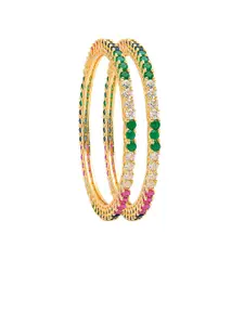 Shining Jewel - By Shivansh Women Set Of 2 Gold-Plated Pink & Green Stone-Studded Bangles