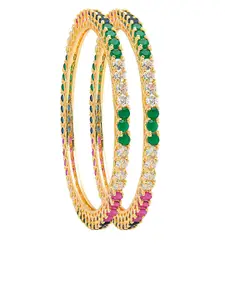 Shining Jewel - By Shivansh Set Of 2 Gold-Plated Multi-Coloured  Stone-Studded Bangles