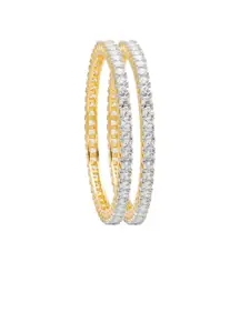 Shining Jewel - By Shivansh Set Of 2 Gold-Plated White Stone-Studded Bangles