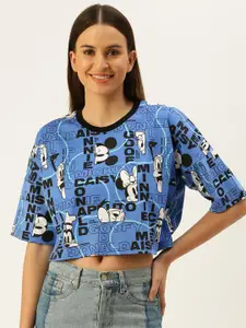 JUNEBERRY Women Blue Minnie Mouse Printed Raw Edge Boxy T-shirt