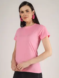 The Label Bar Women Pink Round Neck  T-Shirt