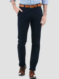 LONDON FOG Men Navy Blue Low-Rise Chinos Trousers