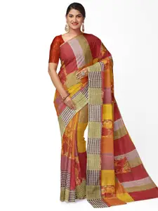 KALINI Red & Yellow Ethnic Motifs Pure Georgette Fusion Dharmavaram Saree