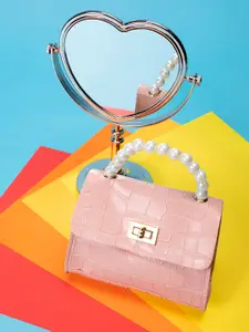 HAUTE SAUCE by  Campus Sutra HAUTE SAUCE by Campus Sutra Pink PU Structured Satchel with Quilted