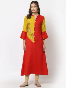YELLOW CLOUD Rust Colourblocked A-Line Maxi Gown