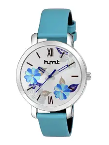 HYMT Women White Printed Dial & Blue Leather Straps Analogue Watch HMTY-8016