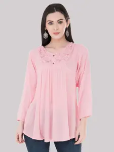 SAAKAA Pink Solid Casual A-Line Top