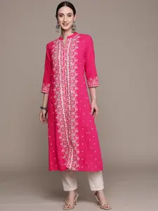 Ishin Women Pink Ethnic Motifs Printed Block Cotton Kurta
