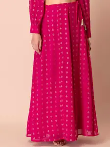 INDYA Women Pink Printed Flared Maxi Skirt