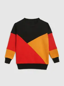 KIDSCRAFT Boys Black Colourblocked Pure Cotton Sweatshirt