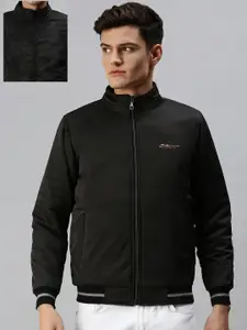 SHOWOFF Men Black Camouflage Reversible Puffer Jacket with Patchwork