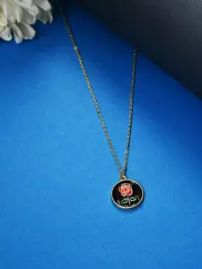 SOHI Black & Red Silver-Plated Chain with Floral Pendant