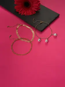 SOHI Set of 3 Gold-Plated Pearl Anklets