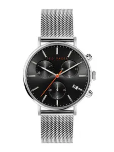 Ted Baker Men Black Dial & Silver Toned Bracelet Style Straps Analogue Watch BKPMMS119