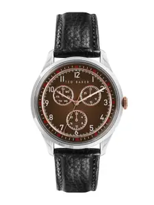 Ted Baker Men Brown Dial & Black Leather Textured Straps Analogue Watch