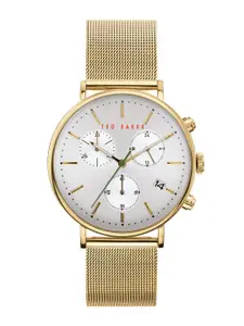Ted Baker Men Silver-Toned Dial & Gold Toned Bracelet Style Straps Analogue Watch