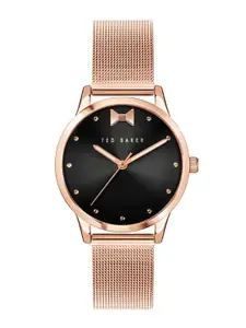 Ted Baker Women Black & Rose Gold Toned Bracelet Style Analogue Watch-LBR00230910