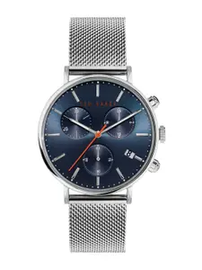 Ted Baker Men Blue Dial & Silver Toned Bracelet Style Straps Analogue Watch-BKPMMS120