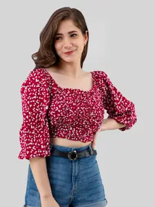 PRETTY LOVING THING Red Floral Print Blouson Crop Top