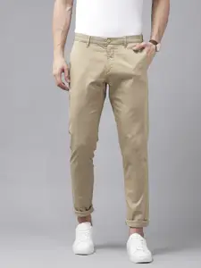 U.S. Polo Assn. U S Polo Assn Men Khaki Slim Fit Self-Design Trousers