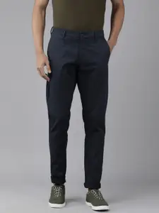 U.S. Polo Assn. U S Polo Assn Men Navy Blue Self Design Slim Fit Corduroy Regular Trousers