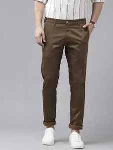 U.S. Polo Assn. U S Polo Assn Men Brown Slim Fit Self-Design Trousers