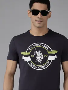 U.S. Polo Assn. Denim Co. U S Polo Assn Denim Co Men Navy Blue Typography Printed Slim Fit T-shirt