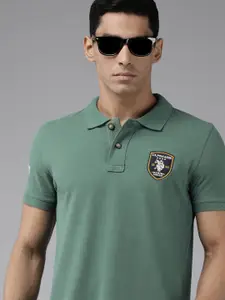 U.S. Polo Assn. Denim Co. U S Polo Assn Denim Co Men Green Brand Logo Printed Polo Collar Pure Cotton T-shirt