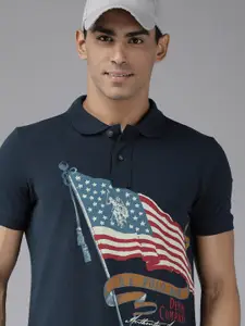 U.S. Polo Assn. Denim Co. U S Polo Assn Denim Co Men Navy Blue Printed Polo Collar Slim Fit T-shirt