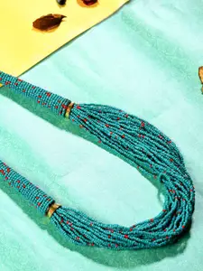 Bamboo Tree Jewels Turquoise Blue & Gold-Toned Beaded Necklace