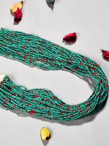 Bamboo Tree Jewels Turquoise Blue & Red Long Beaded Necklace