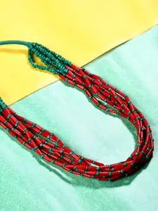 Bamboo Tree Jewels Red & Blue Handcrafted Necklace