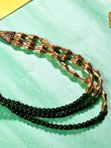 Bamboo Tree Jewels Green & Gold-Toned  Necklace