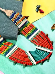 Bamboo Tree Jewels Blue & Red Handcrafted Necklace