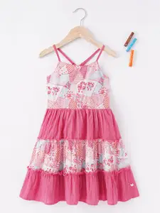 Ed-a-Mamma Pink & White Floral Layered Empire Dress