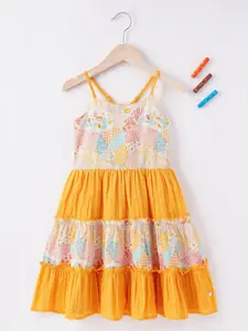 Ed-a-Mamma Girls Yellow & White Floral Layered Dress