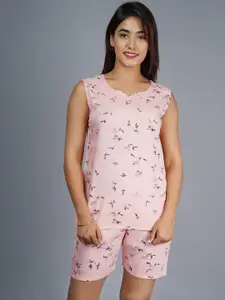 Lovista Women Pink Printed Night suit