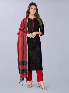 ASPORA Black & Red Pure Cotton Unstitched Dress Material