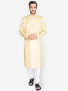 NAMASKAR Men Beige Cotton Solid Kurta with Churidar