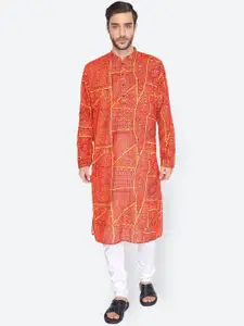NAMASKAR Men Red Cotton Printed Kurta with Pyjamas
