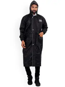 THE CLOWNFISH Men Black Solid Waterproof Double Layer Long Rain Jacket