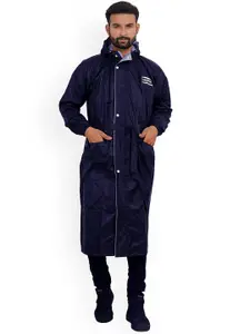 THE CLOWNFISH Men Navy Blue Solid Waterproof Double Layer Long Rain Jacket