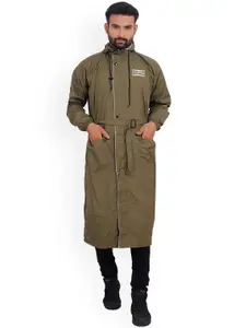 THE CLOWNFISH Men Olive Green Solid Waterproof Double Layer Long Rain Jacket